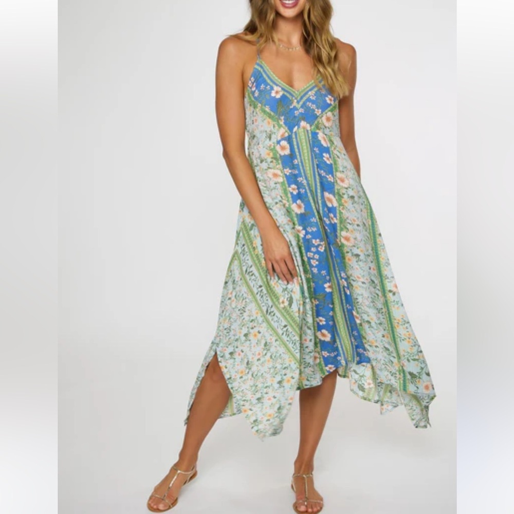 O'Neill Blue and Green Floral Midi Dress